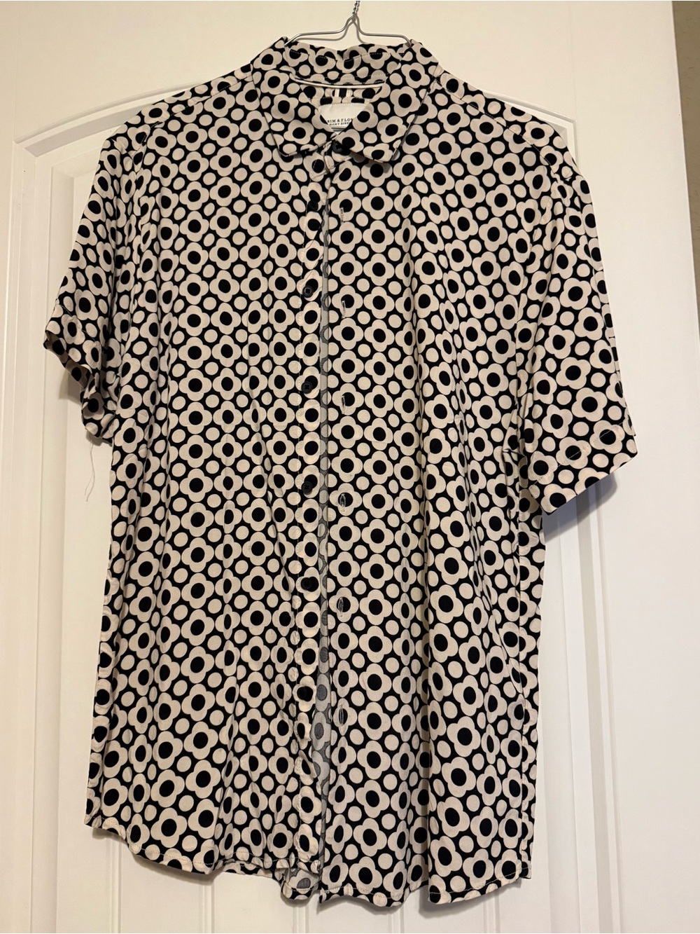Denim & Flower Black and Cream Short-Sleeve Button-Down Shirt